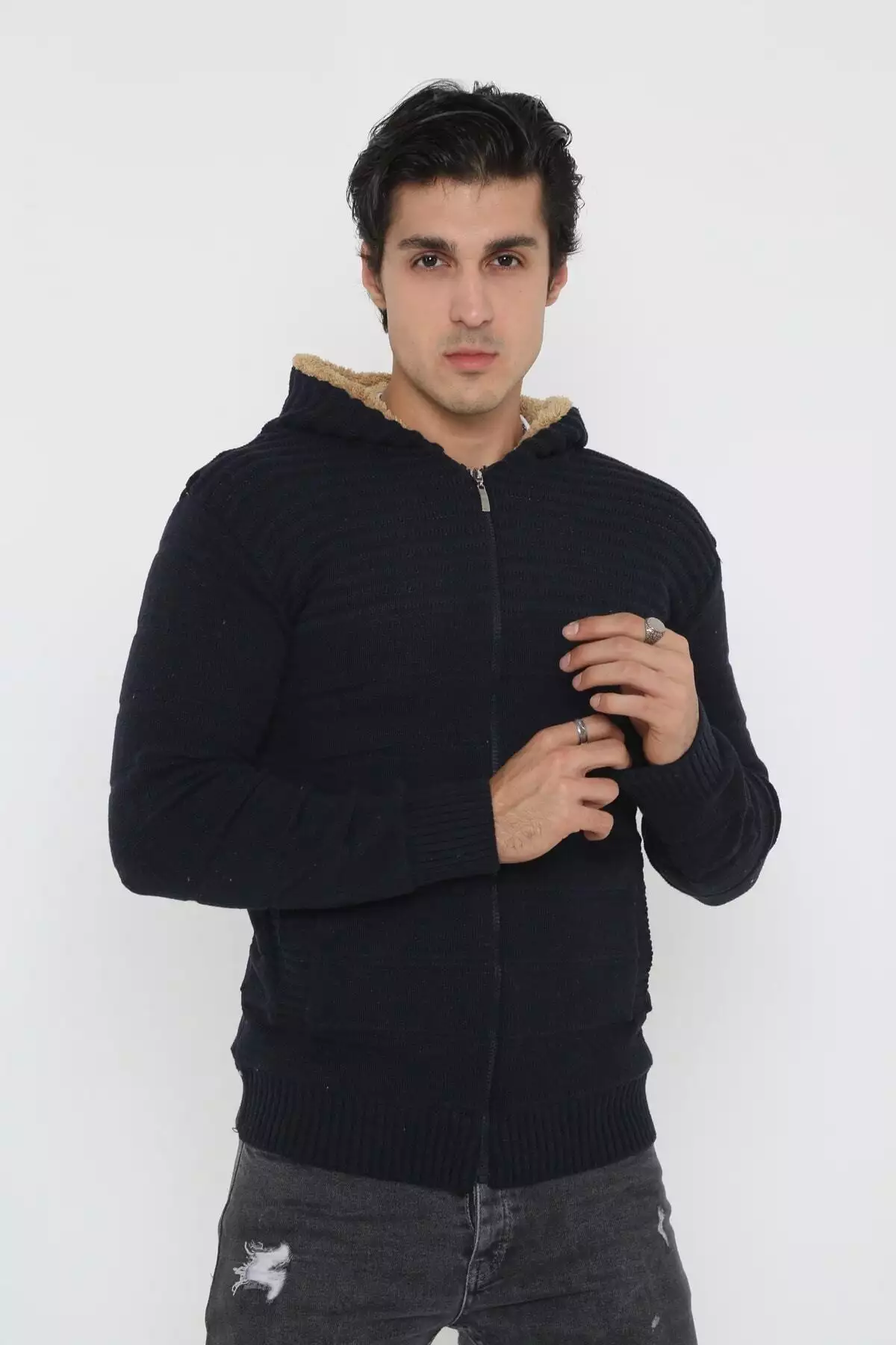 هودی ورزشی با کلاه خزدار مردانه برند KMKkombin - 209914455