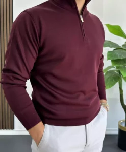 پیش بند مردانه نیمه زیپ با الگوی نرمال رنگ گردویی Edw411 برند Edwox - 982887479