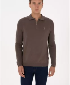 پلیور یقه پولویی زیپدار ترکیبی از ویسکوز و پلیاستر برند U.S. Polo Assn. برند U.S. Polo Assn. - 1033194941
