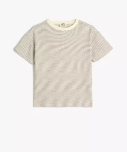 تیشرت ساده کوتاه آستین با یقه گرد و طرح راهراه از جنس پنبه برند Koton - 897412658