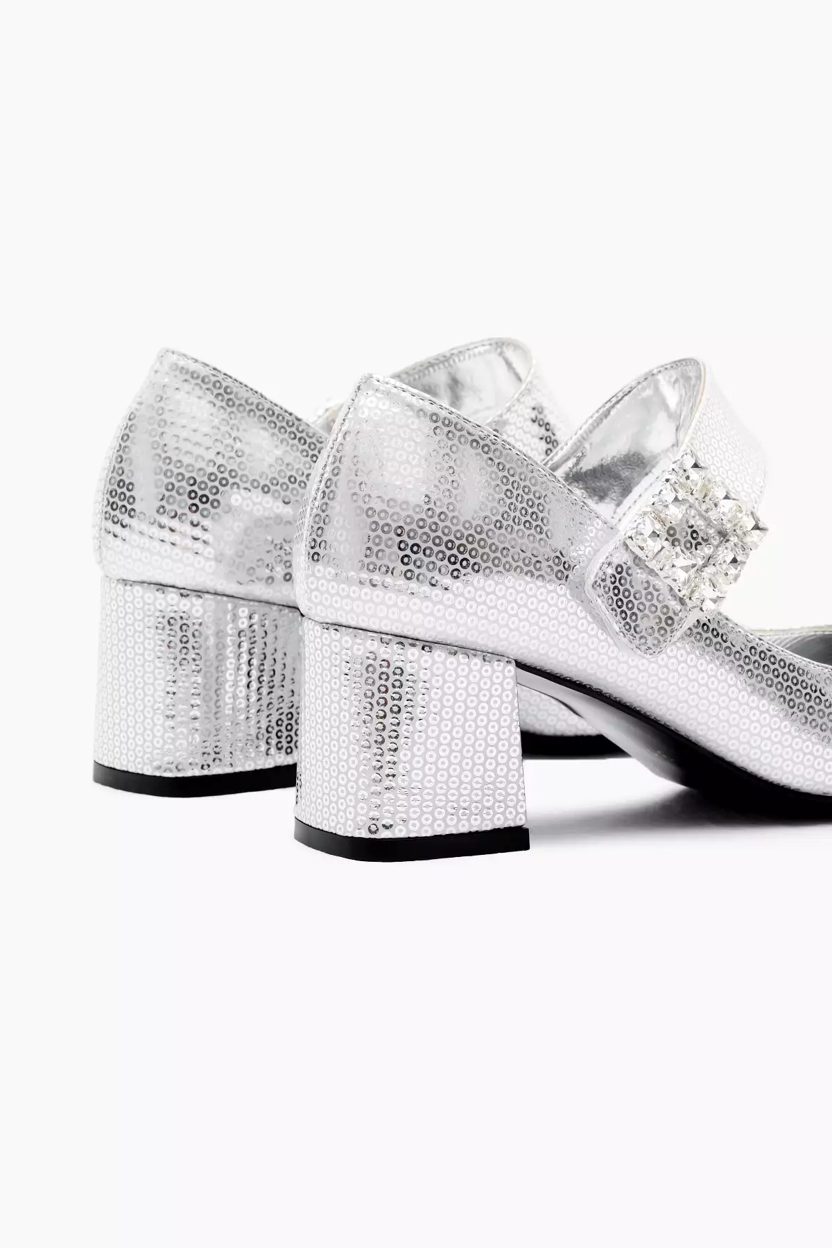کفش پاشنهدار زنانه نقرهای با بند چسبی و الگوی پایه نئو لیت همراه با گیره سنگی برند Tonny Black - 872924706