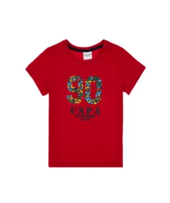 تیشرت یقه دوچرخهای قرمز بچهگانه برند U.S. Polo Assn. - 934140964