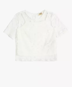 بلوز کوتاه آستین یقه گرد با جزئیات دانتل برند Koton - 902478062