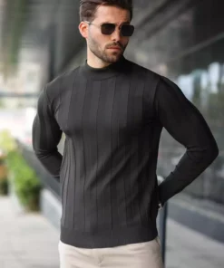 کاپشن مردانه با یقه نیمه بلند آنتراسیت کد E7423 برند Madmext - 1016913537