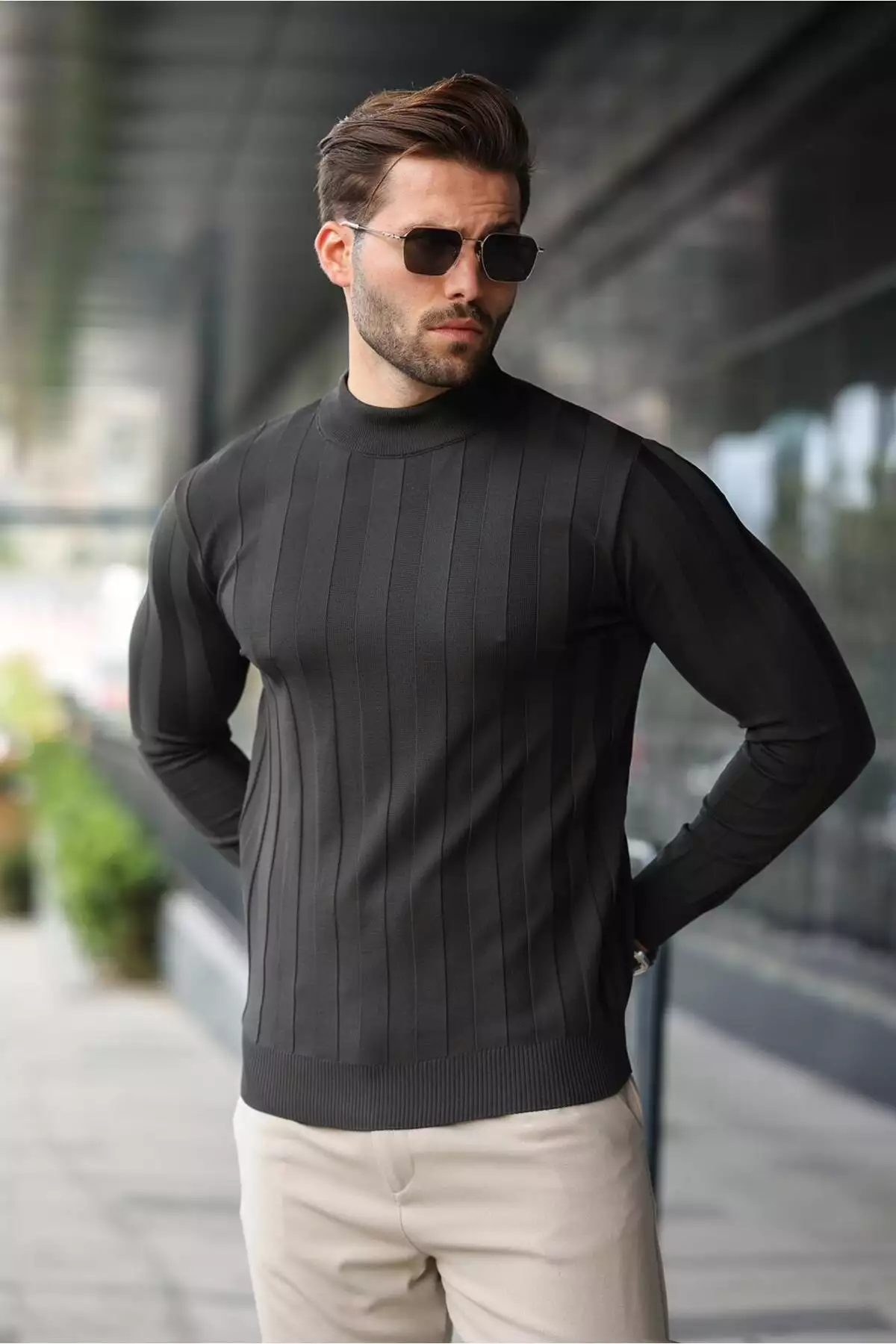 کاپشن مردانه با یقه نیمه بلند آنتراسیت کد E7423 برند Madmext - 1016913537