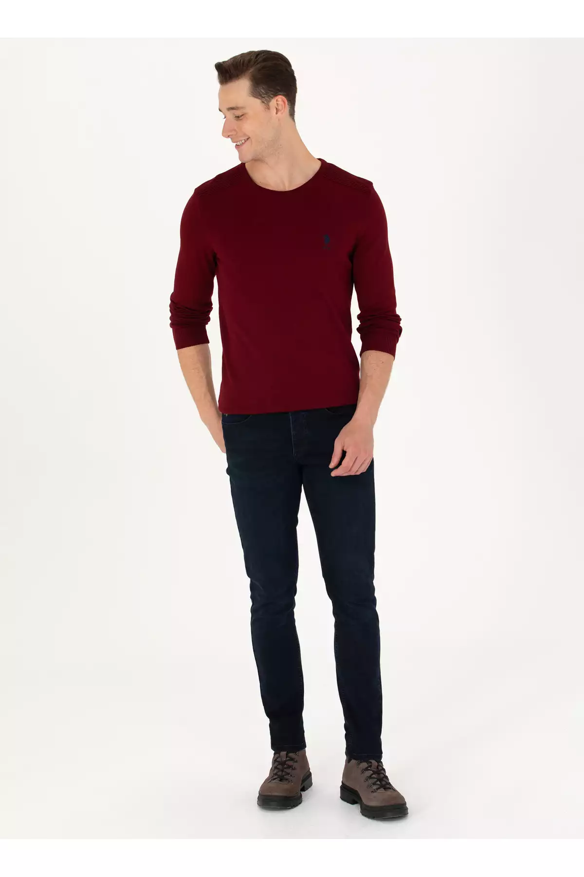 پولوی آمریکایی اسن. تیشرت یقه گرد فیت باریک مردانه رنگ قرمز تیره مدل TD01-BSK23 برند U.S. Polo Assn. - 756564762