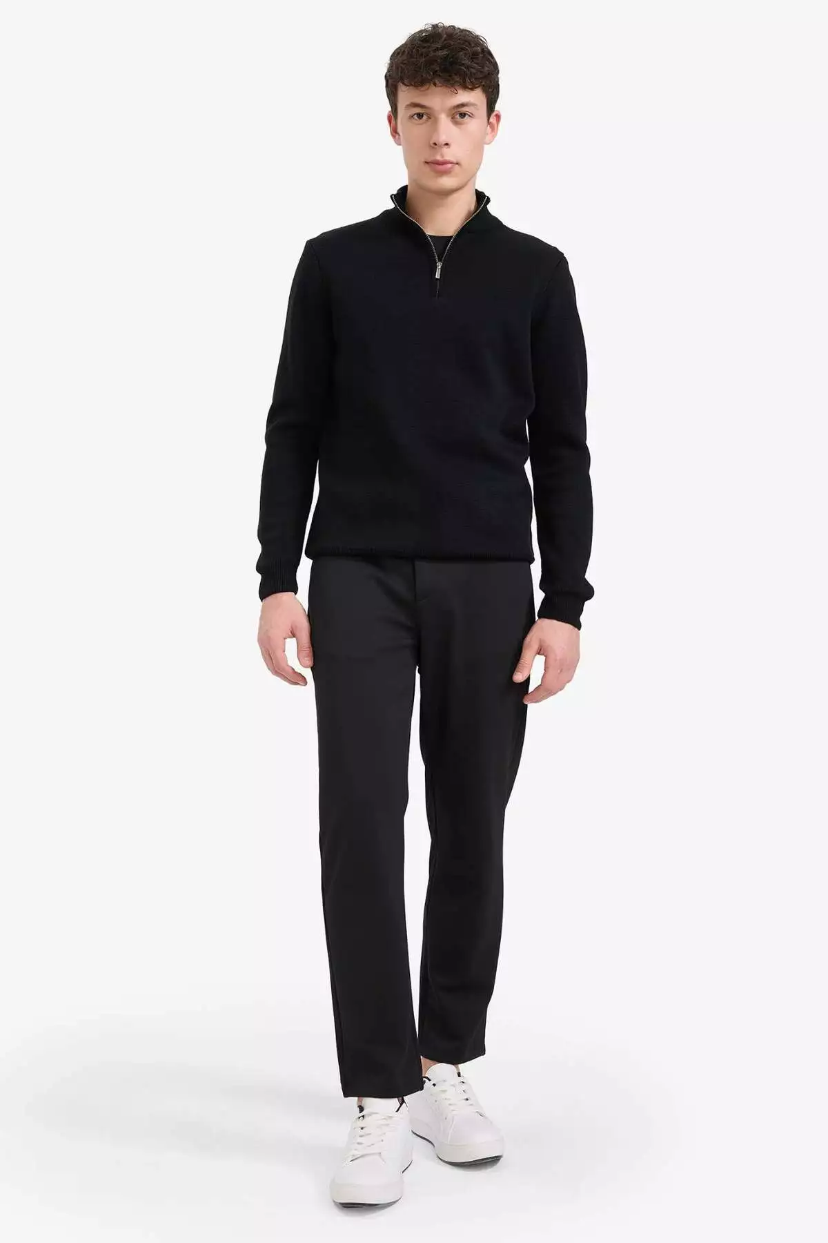 پولیور یقهدار زیپدار ساده با برش معمولی و رنگ سرمهای مدل A5184AX23WN برند Defacto - 761503237