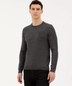 کالج خاکستری تنگ فیت یقه گرد بافتنی 50281779-VR080 برند Pierre Cardin - 829105140