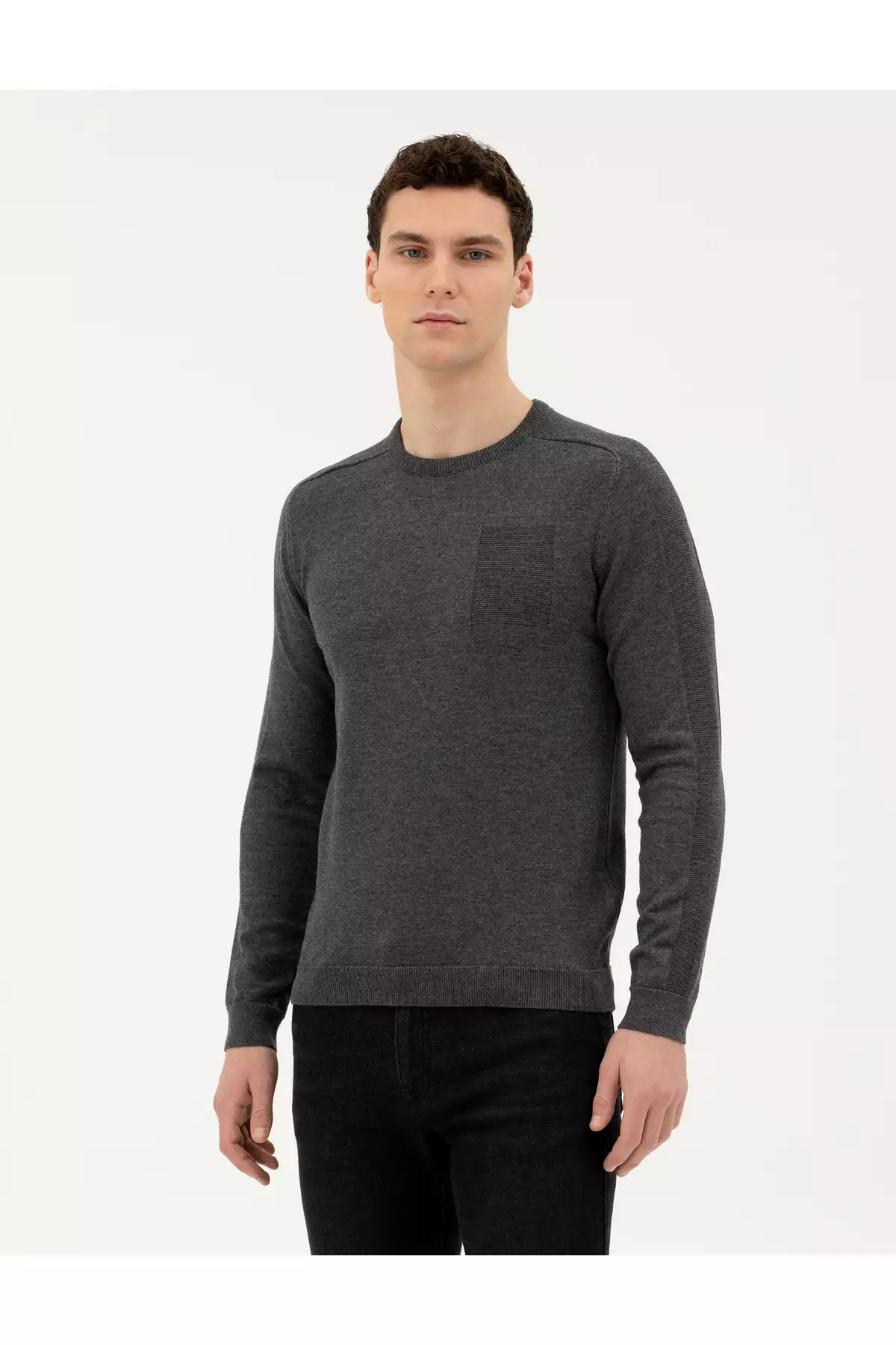 کالج خاکستری تنگ فیت یقه گرد بافتنی 50281779-VR080 برند Pierre Cardin - 829105140