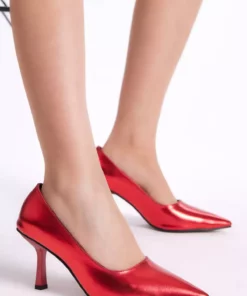 مدل شب زنانه کفش پاشنه‌دار نوک‌تیز با رویه قرمز چرم برند Tonny Black - 682936052