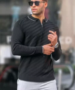 پلیور با زیپ مشکی مردانه 6824 برند Madmext - 755136843