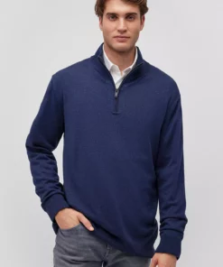 ژاکت ناهار آبی نیمه زیپ با ترکیب کشمیر و برش معمولی برند Mavi - 861164632