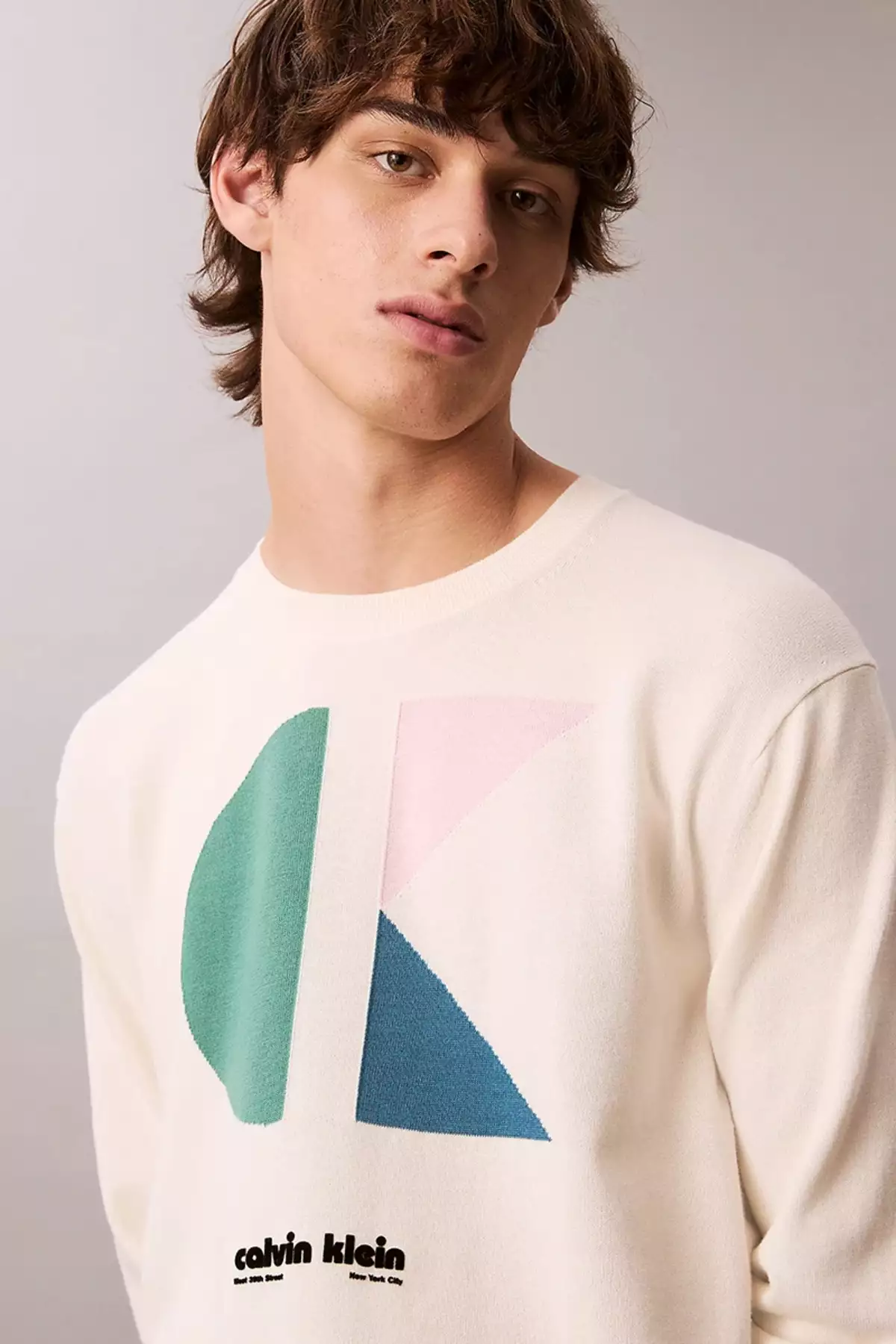 ژاکت مردانه سفید پنبهای با گرافیک و رنگبندی بلوکی آستین بلند LV04RC303G-YAS برند Calvin Klein - 977067603