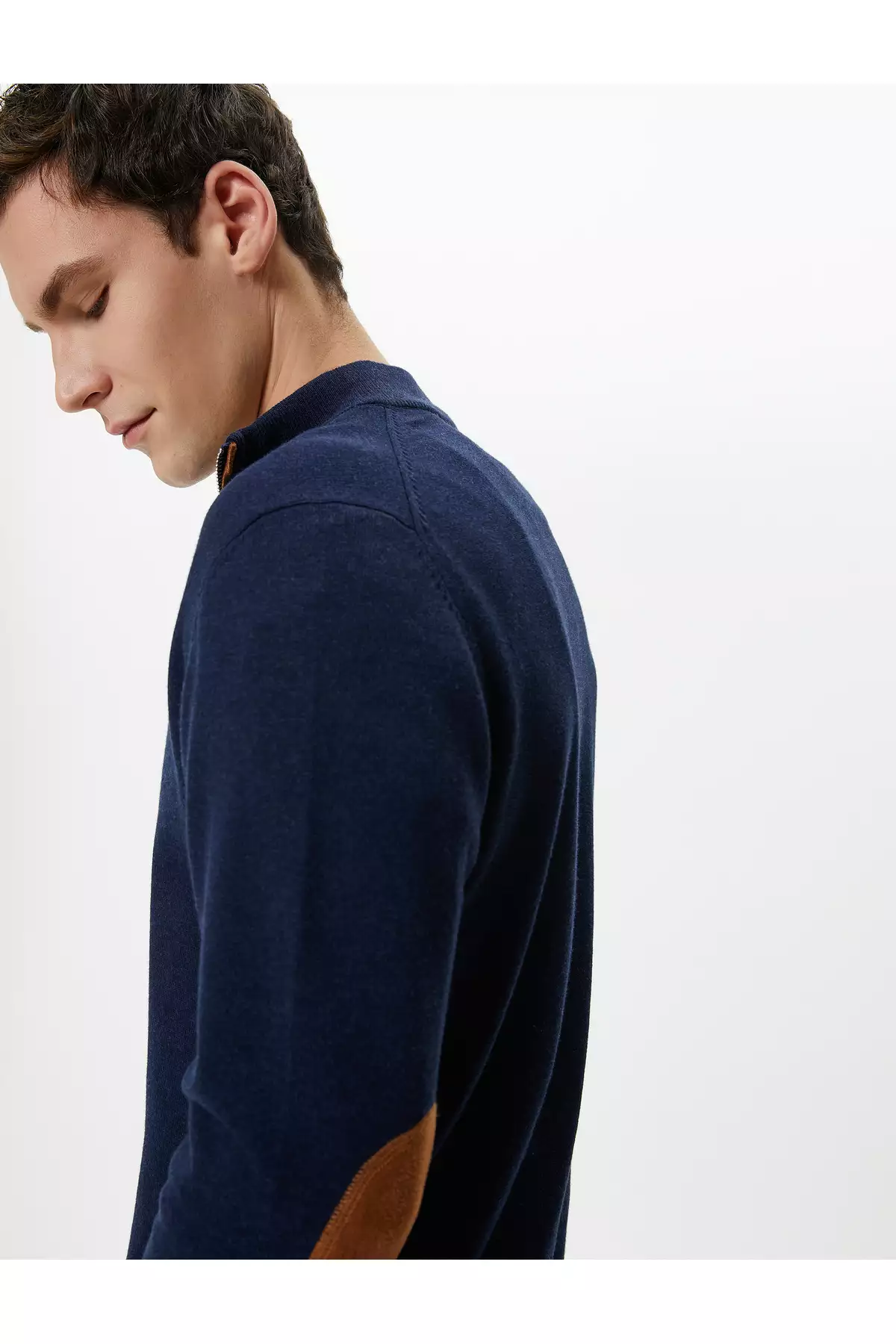 کامی خمی نیمه زیپ، فیت باریک، آستین بلند با جزئیات آرنجی برند Koton - 829239498