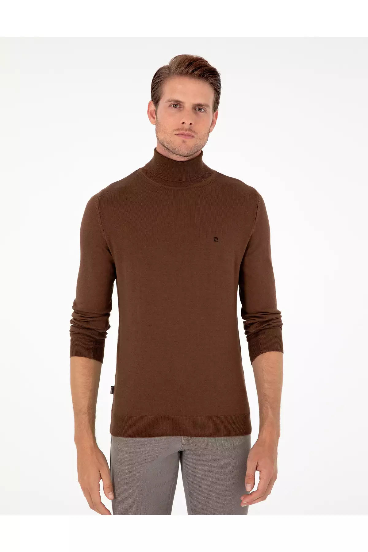 پالتوی بافتنی گردنپوش کمرنگ قهوهای تیره فیت اسلیم 50296602-VR084 برند Pierre Cardin - 865464328