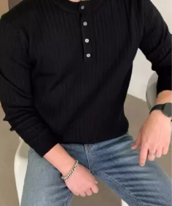 کاپشن بافتنی یقه هلدی دکمهدار فیت اسلیم ممفیس برند Oksit - 1015949672