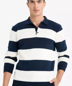 پولوشرت بافتنی خطدار با فیت معمولی برند Defacto - 359313762