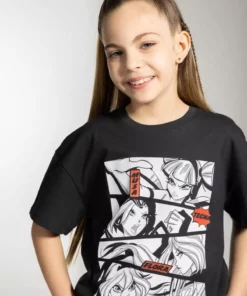 تیشرت کوتاه آستیندار راحتی ویند کلاب دخترانه برند Defacto - 697400101