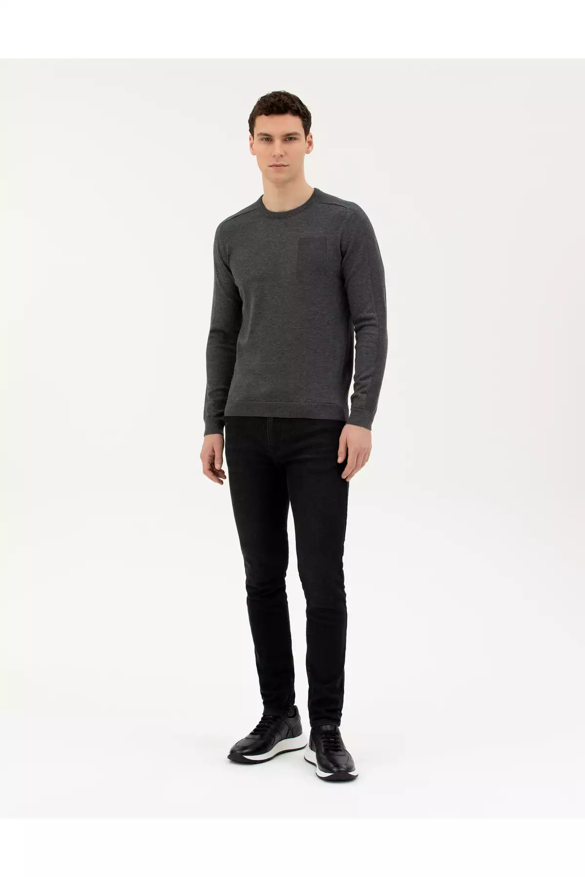 کالج خاکستری تنگ فیت یقه گرد بافتنی 50281779-VR080 برند Pierre Cardin - 829105140