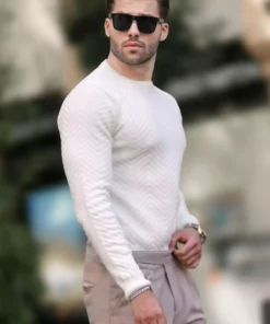 ژاکت بافتنی آستین بلند طرح هفت هشتی یقه گرد سفید برند Madmext - 839657102