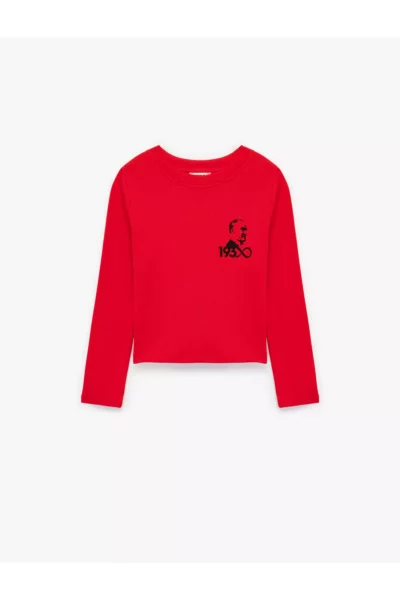 تیشرت بلند آستین با یقه دوچرخه‌ای و طرح مصطفی کمال آتاتورک از جنس پنبه برند Koton - 994014914