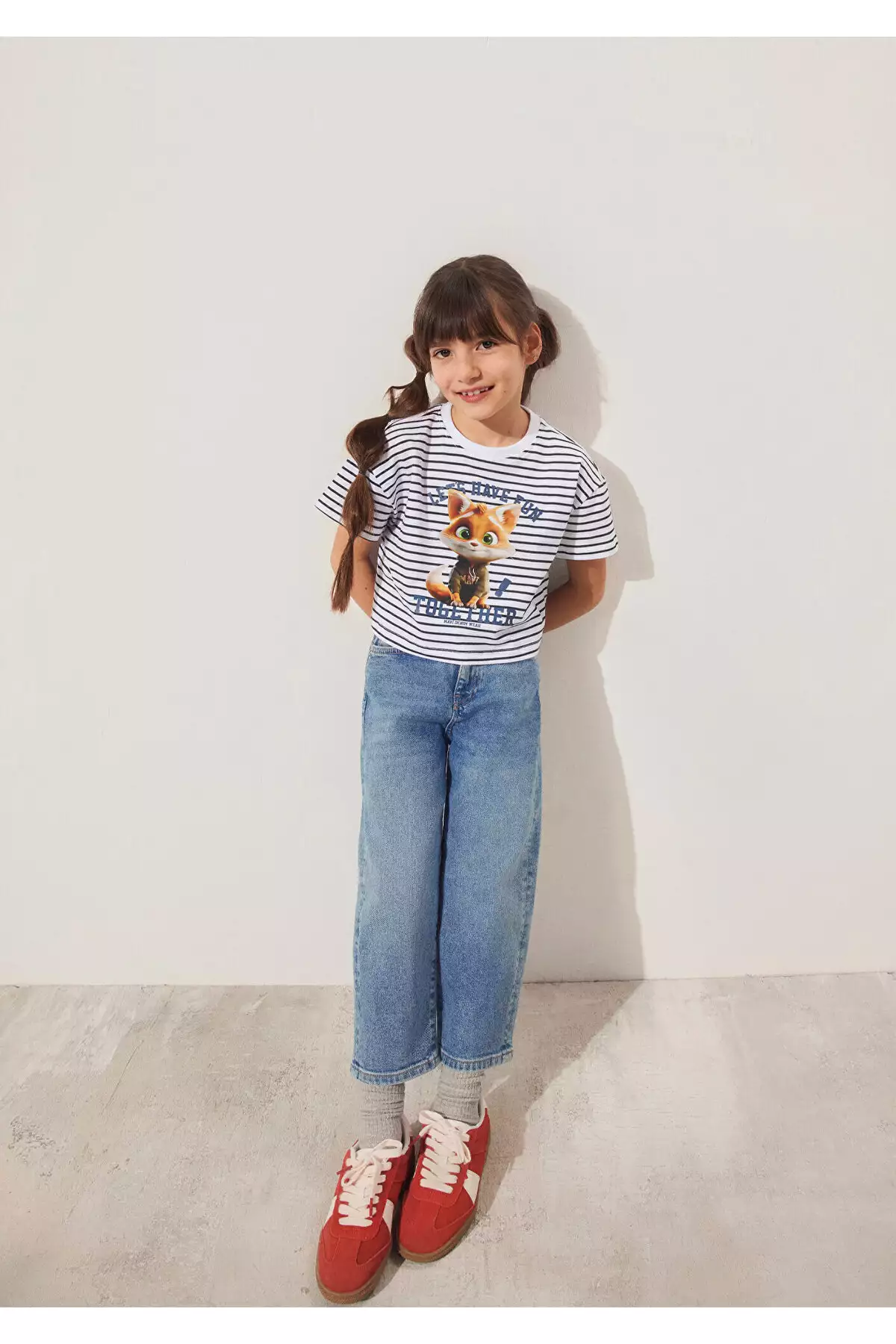 تیشرت کراپ طرح گربهای با الگوهای راهراه / برش آزاد و راحت 7610280-85308 برند Mavi - 904866549