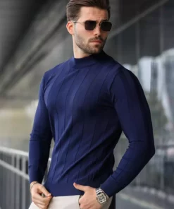 کالج آبی تیره با یقه نیمه بایخی مردانه مدل E7423 برند Madmext - 1016914627