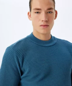 تیشرت بافت دار یقه گرد ساده از ترکیب پنبه برند Koton - 888072902