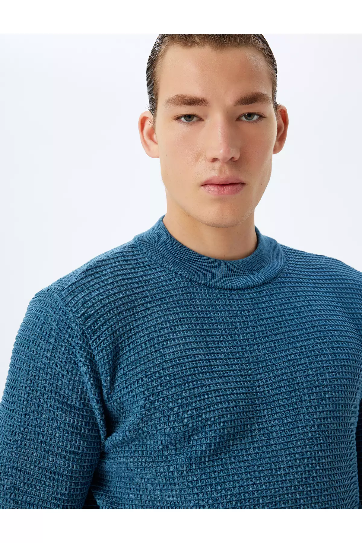 تیشرت بافت دار یقه گرد ساده از ترکیب پنبه برند Koton - 888072902