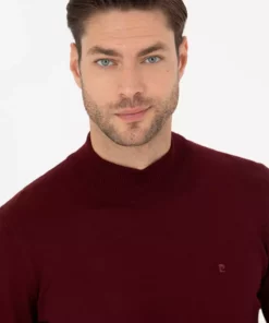 پلیور بافتنی básico با یقه نیمه بالازن و آستین‌های تنگ مدل قرمز، ساخته شده از ترکیب پشم 50270055-VR030 برند Pierre Cardin - 861357363