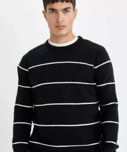 ژاکت بافتنی راهراه نرمال با برش استاندارد و یقه گرد D3588ax24wn برند Defacto - 849760131