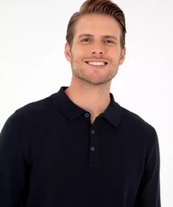 پلیور یقه polo دکمه دار با فیت باریک رنگ سرمه‌ای 50300506-VR033 برند Pierre Cardin - 865576206