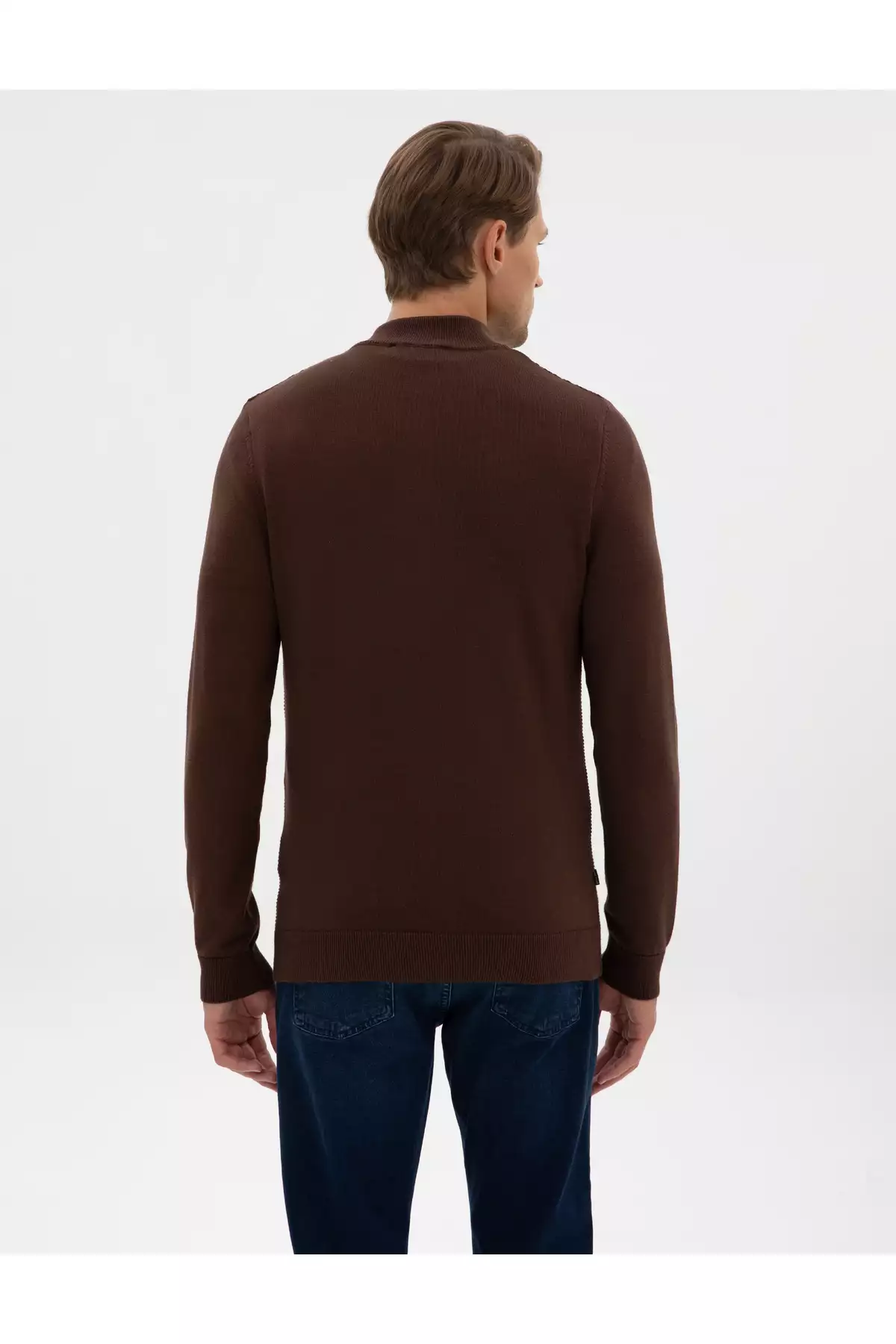 ژاکت قهوهای با برش اسلیم فیت و یقه ایستاده، زیپدار، کد 50317397-VR029 برند Pierre Cardin - 1039157912