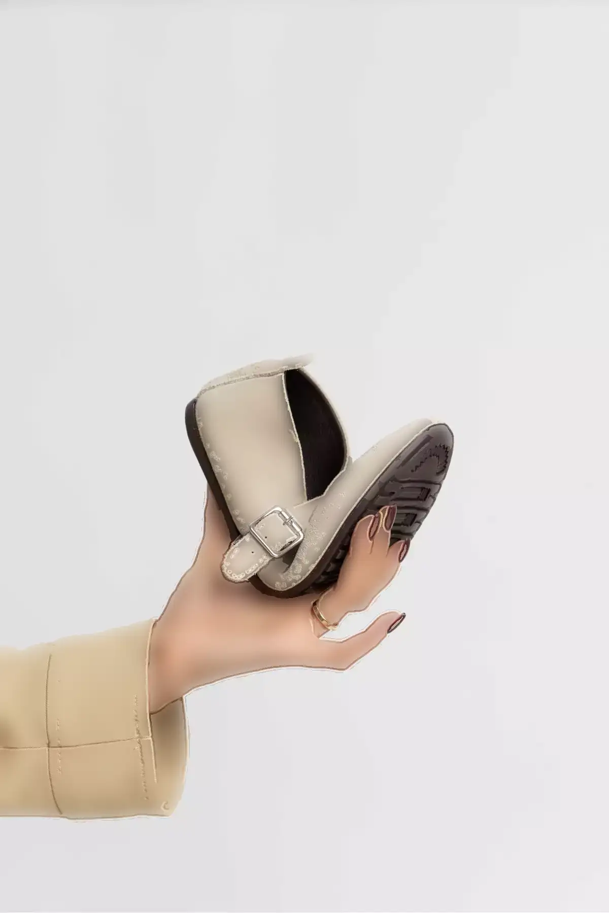 کفش زنانه با زیره مسطح و جزئیات بند چرم طبیعی با طراحی سوئیدی برند NİŞANTAŞI SHOES - 988771418