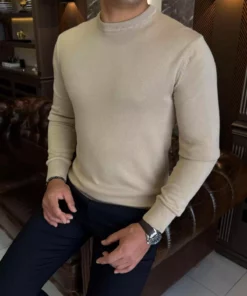 پلیور بافت مردانه کرم رنگ با یقه گرد و طراحی slim fit به سبک ایتالیایی T13133 برند TerziAdemAltun - 894985199