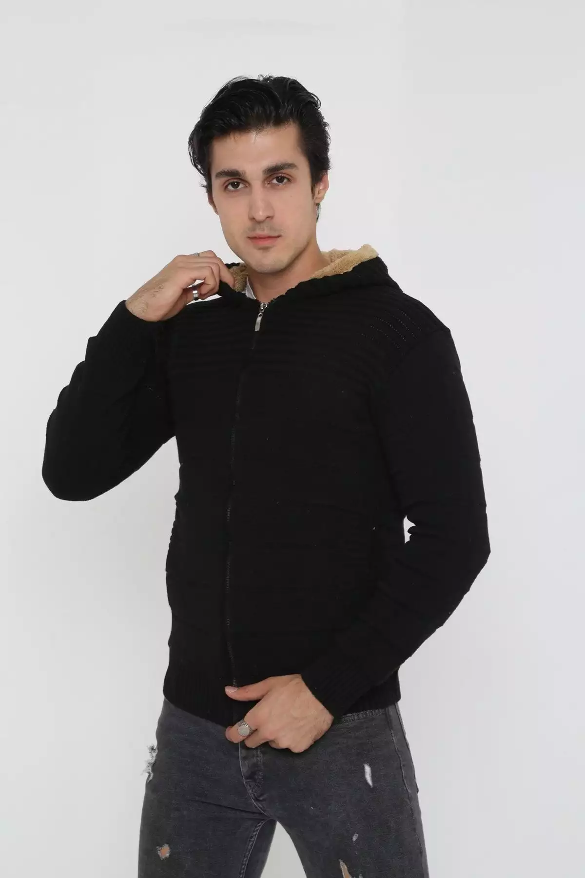 هودی ورزشی با کلاه خزدار مردانه برند KMKkombin - 209914455