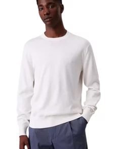 پولوشرت با یقه گرد مردانه از جنس پشم سوپیمای کتانی - سفید برند Calvin Klein - 952342928