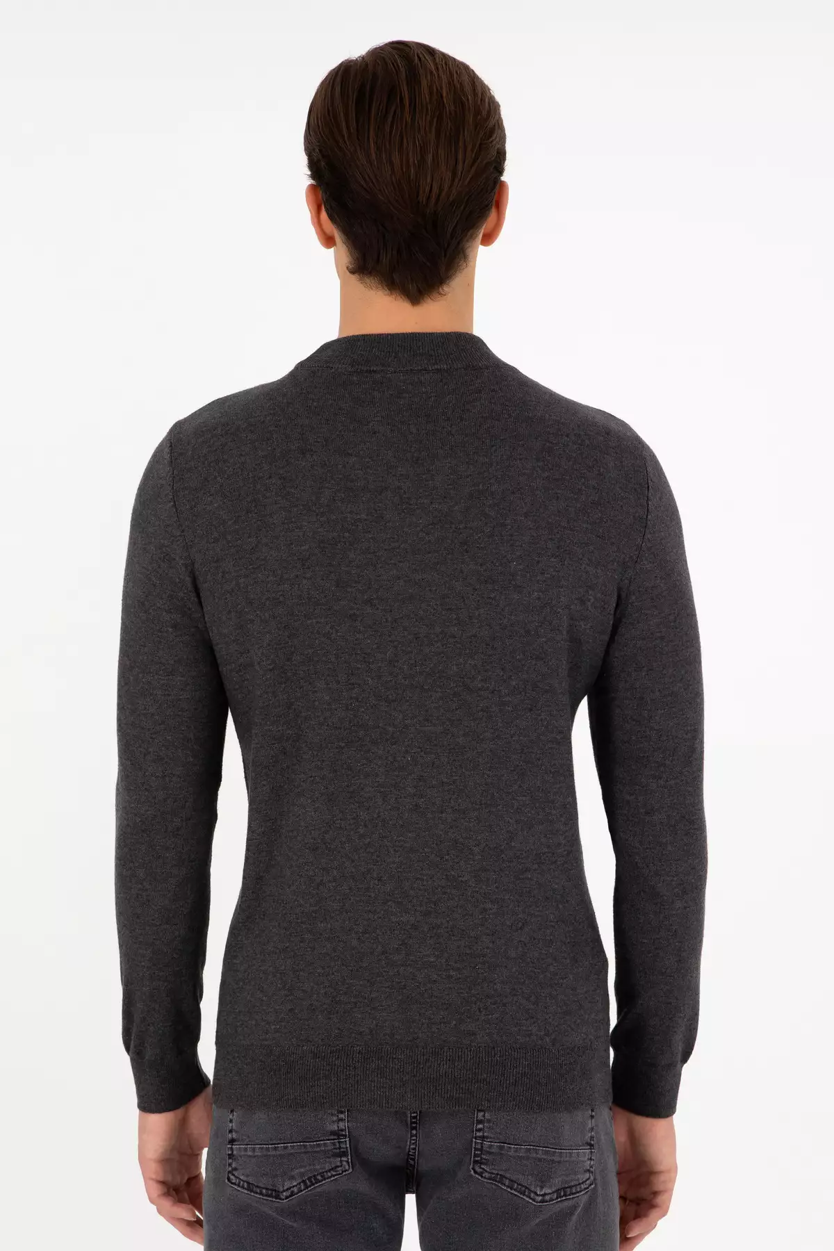 ژاکت بافتنی مردانه فیت اسلیم یقه نیمه بالای ماهی آنترسیت ملانژ مدل 50298201-VR081 برند U.S. Polo Assn. - 869199528