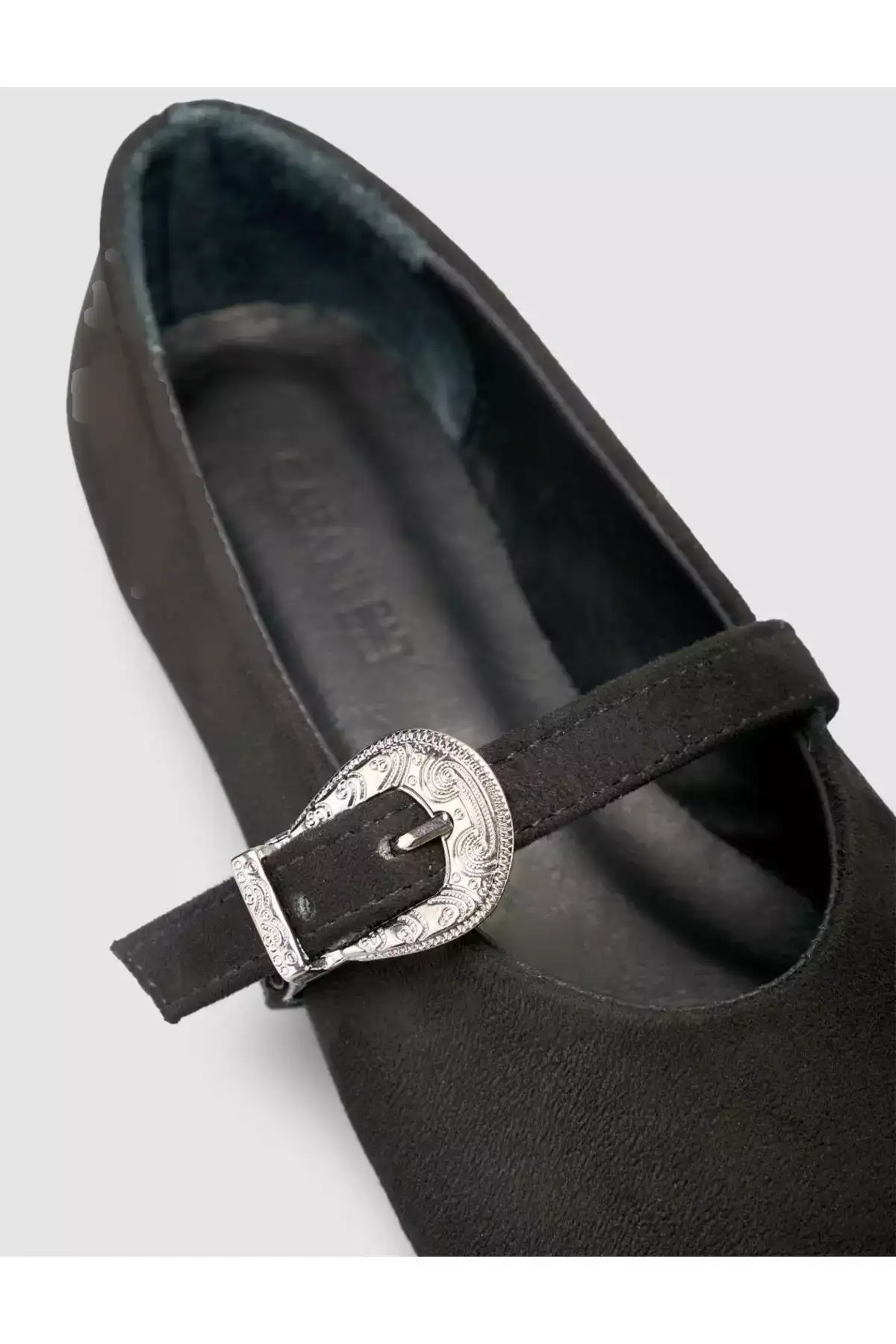 بافت سوئدی با جزئیات قفل، زنانه، کفش باله مشکی برند Cabani - 943918912