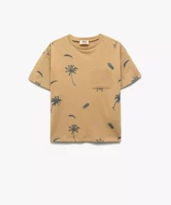 تیشرت پنبهای یقه گرد کوتاه آستین با طرح نخل برند Koton - 926565924