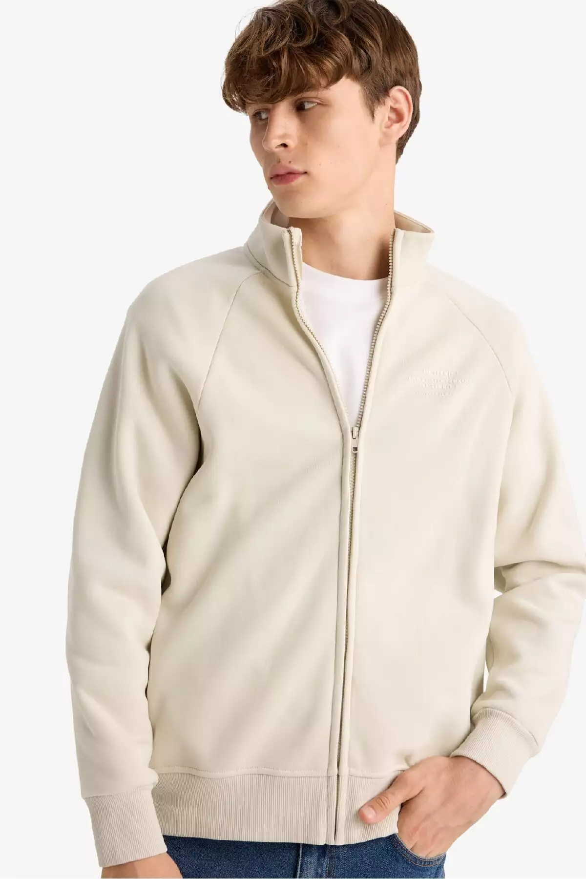 سویشرت زیپدار با یقه دیگی چاپی و فیت باکسی آستر نرم E1367AX25SP برند Defacto - 890368604