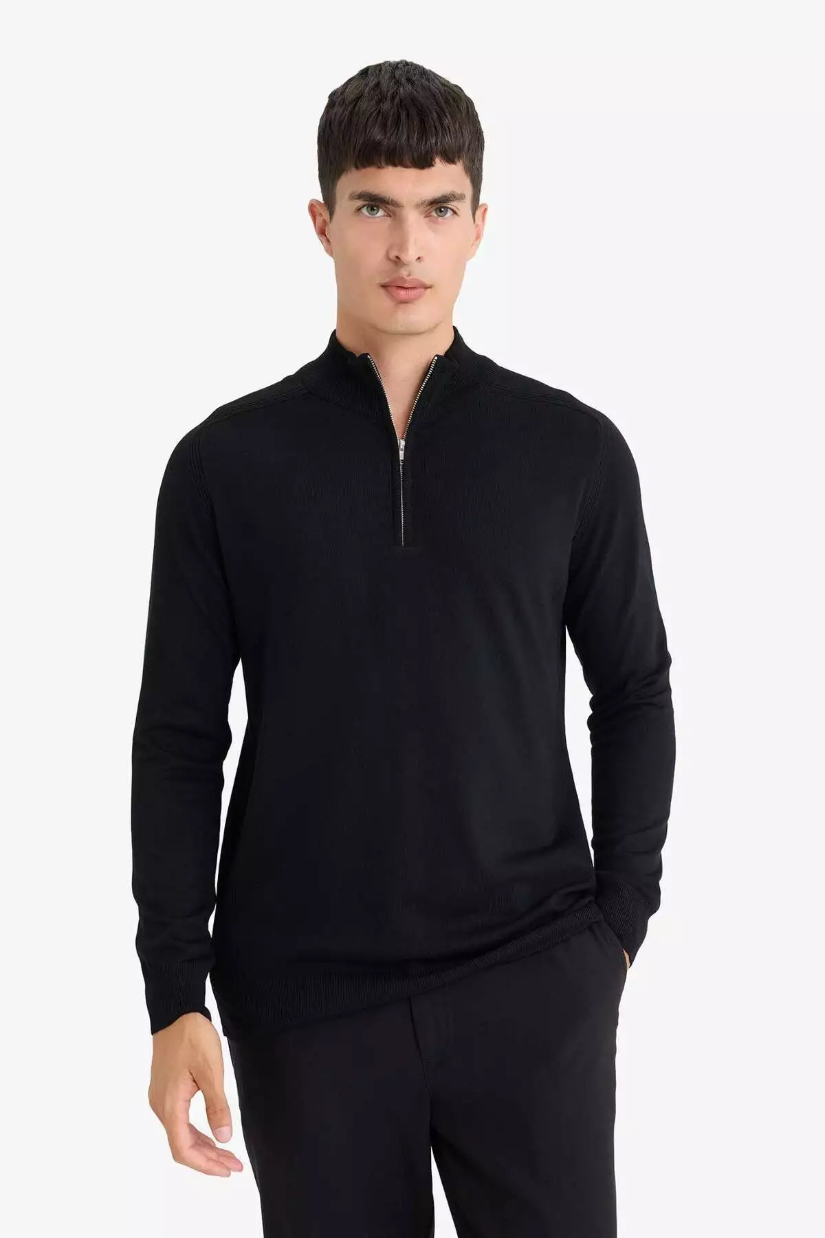 ژاکت بافتنی یقه ایستاده با نیمه زیپ استاندارد فیت D0624AX25AU برند Defacto - 966582822