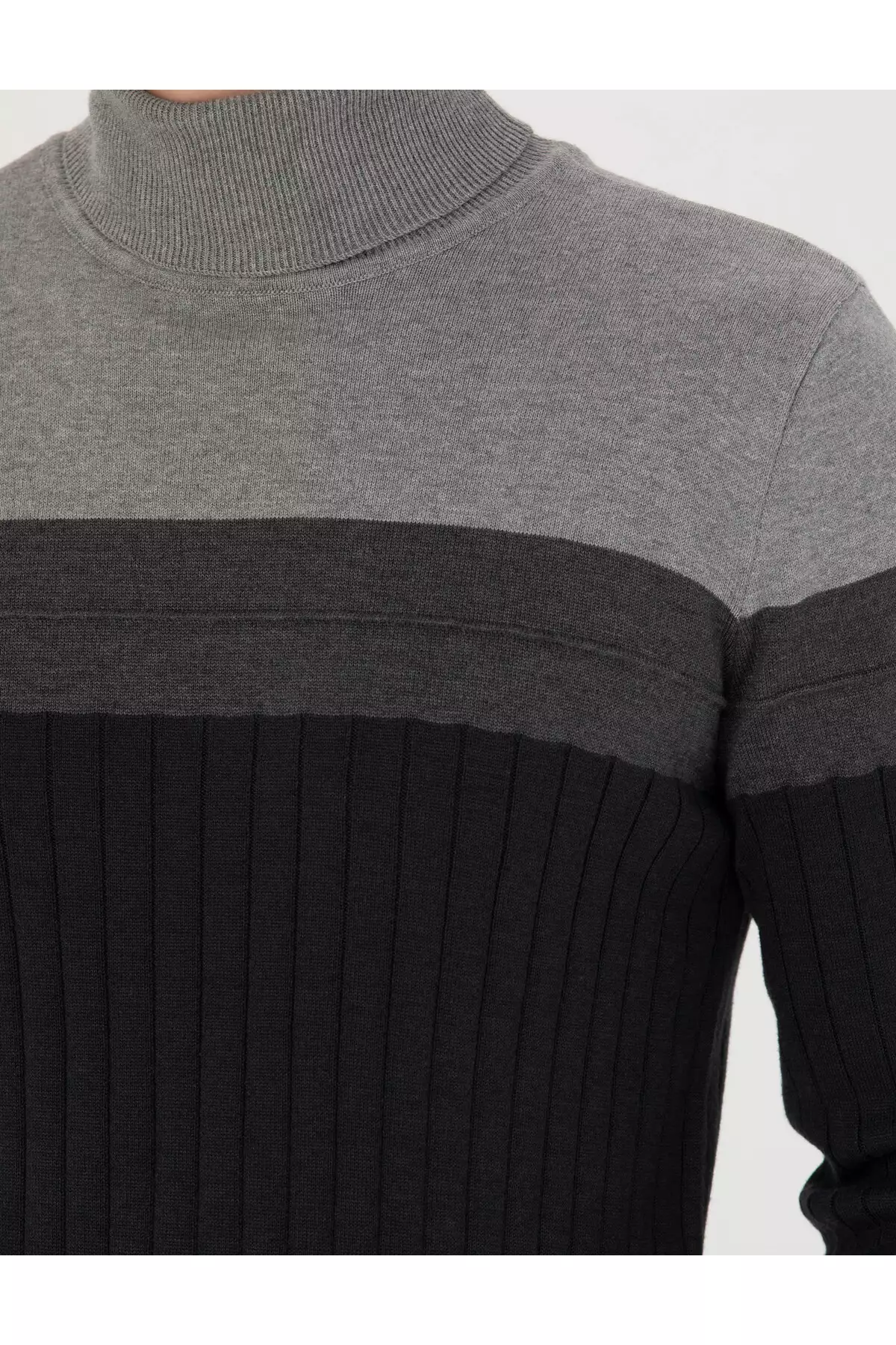 ژاکت بافتنی یقه اسکی نازک فیت ملانژ آنتراسیت 50279430-VR081 برند Pierre Cardin - 828930909