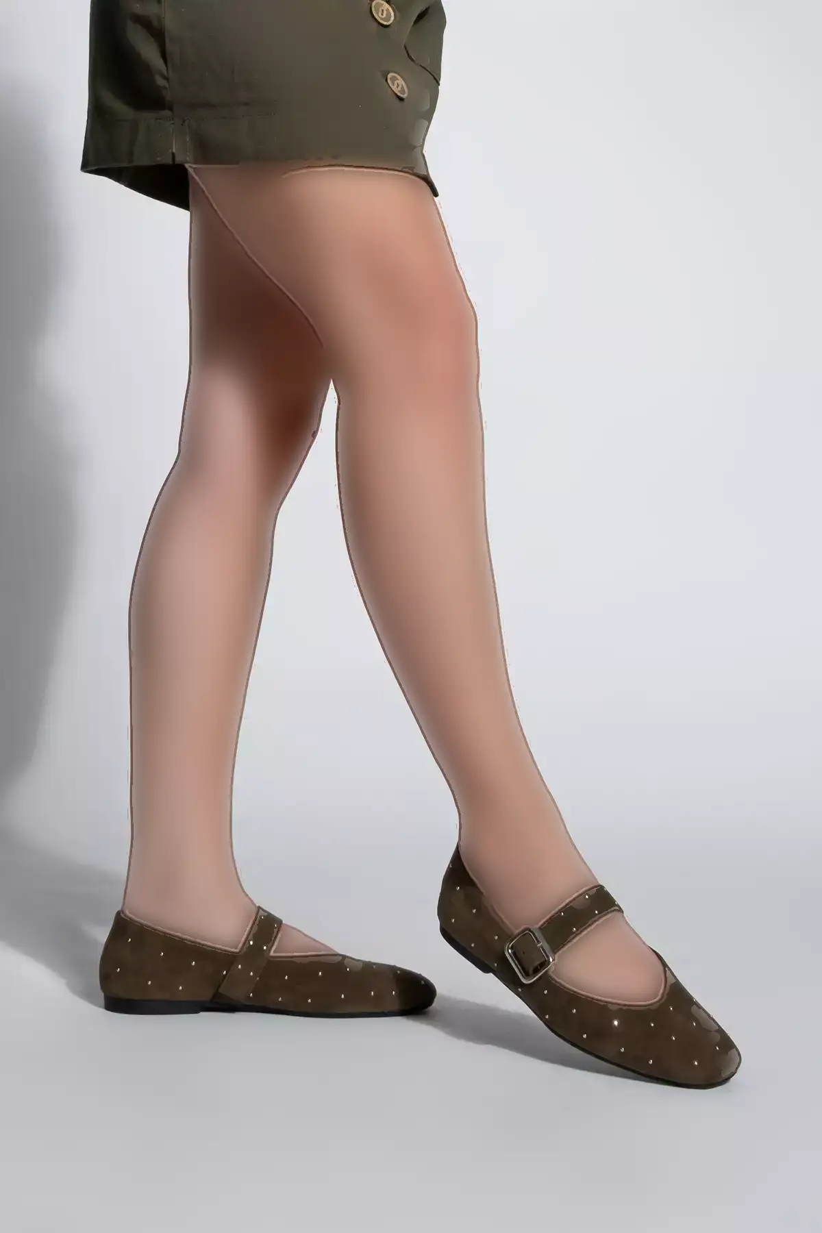 کفش زنانه مجلسی با پاشنه کوتاه و سگکدار ولونا، چرم سوئد قهوهای برند Marjin - 981685441