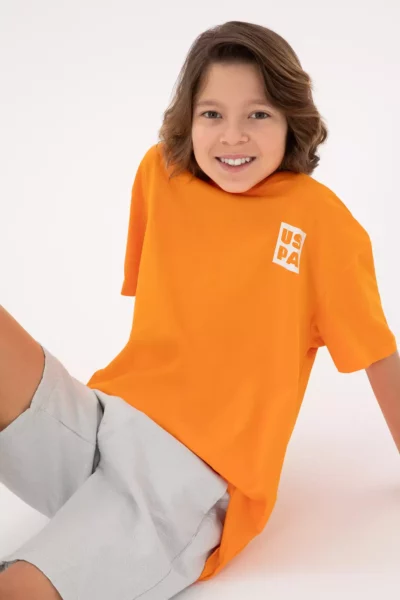 تیشرت گرد یقه دوچرخه‌ای نارنجی بچه‌گانه سایز بزرگ 50295447-VR051 برند U.S. Polo Assn. - 873064037