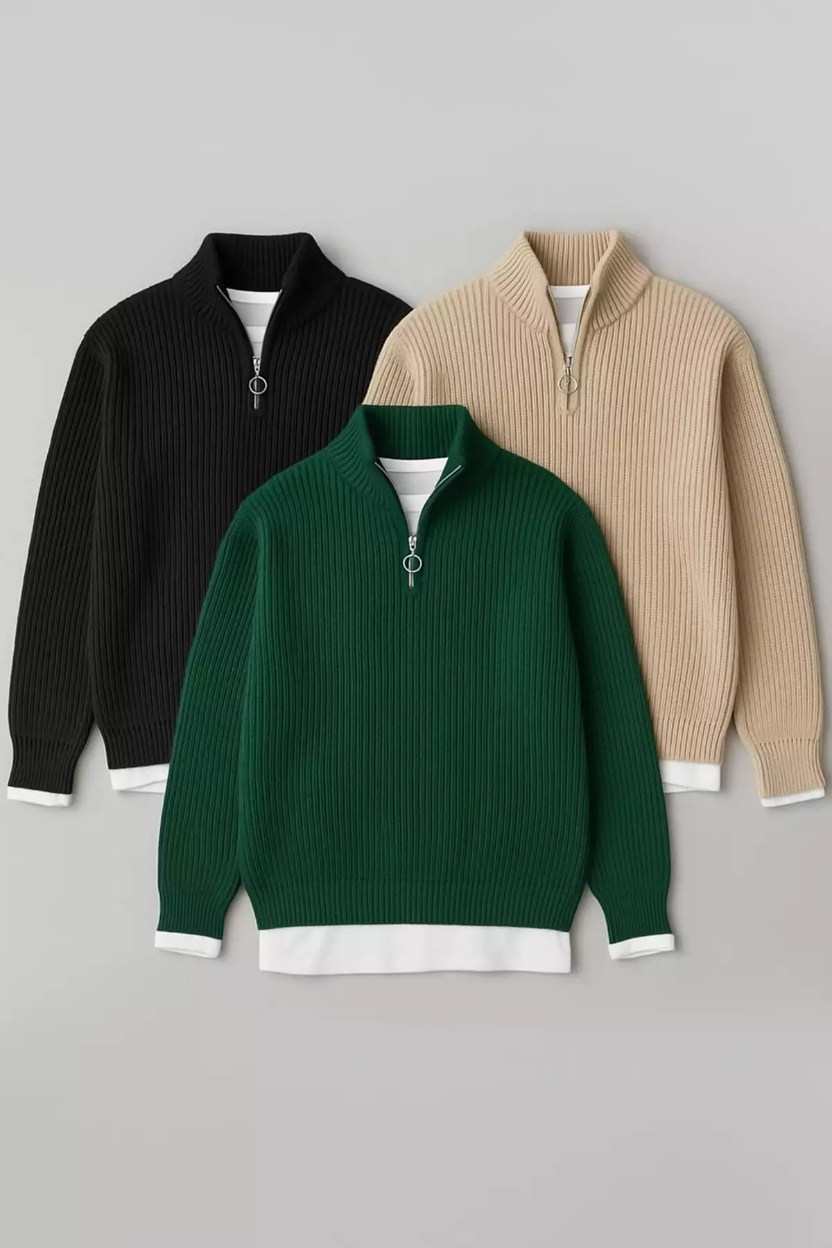 پولوشirt مردانه سه تکه با زیپ نیمه و بافت دندانهای برند Gameyal - 992305310