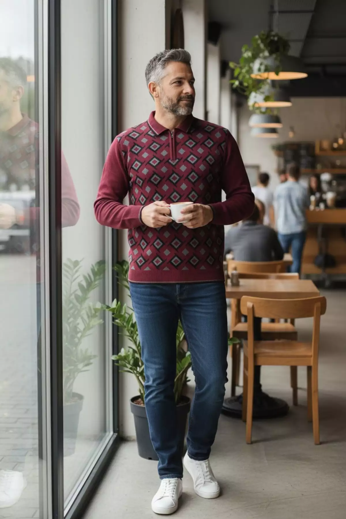 پوشش یقهدار پلیسهای با طرح راهراه از جنس بافتنی مناسب فصل زمستان و مقاوم در برابر پرز. برند Kamalı - 750845923