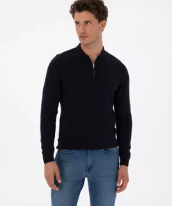 پولوشرت یقهدار زیپدار پایه ای نازک مناسب سایز باریک رنگ لاجوردی 50315406-VR033 برند Pierre Cardin - 979245378