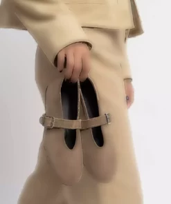 مناسبات روم به رنگ بژ با جزئیات سوئدی، جزئیات چرم واقعی، کف تخت باری زنانه برند NİŞANTAŞI SHOES - 988763809