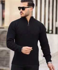 آوازه بافت مردانه پاییزی با یقه نیمه زیپ برند blucombin - 978348659